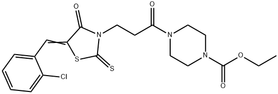 ethyl 4-{3-[5-(2-chlorobenzylidene)-4-oxo-2-thioxo-1,3-thiazolidin-3-yl]propanoyl}-1-piperazinecarboxylate Struktur