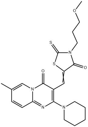 3-{[3-(3-methoxypropyl)-4-oxo-2-thioxo-1,3-thiazolidin-5-ylidene]methyl}-7-methyl-2-(1-piperidinyl)-4H-pyrido[1,2-a]pyrimidin-4-one 结构式