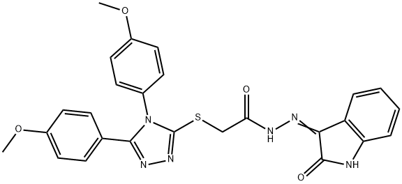 2-{[4,5-bis(4-methoxyphenyl)-4H-1,2,4-triazol-3-yl]sulfanyl}-N'-[(3E)-2-oxo-1,2-dihydro-3H-indol-3-ylidene]acetohydrazide 结构式