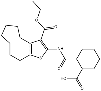 2-((3-(ethoxycarbonyl)-5,6,7,8,9,10-hexahydro-4H-cyclonona[b]thiophen-2-yl)carbamoyl)cyclohexanecarboxylic acid Structure