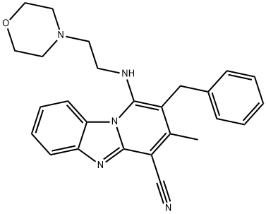 2-benzyl-3-methyl-1-{[2-(morpholin-4-yl)ethyl]amino}pyrido[1,2-a]benzimidazole-4-carbonitrile 化学構造式