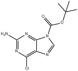 6-クロロ-9-(tert-ブトキシカルボニル)-9H-プリン-2-アミン 化学構造式