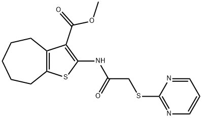 methyl 2-(2-(pyrimidin-2-ylthio)acetamido)-5,6,7,8-tetrahydro-4H-cyclohepta[b]thiophene-3-carboxylate Structure