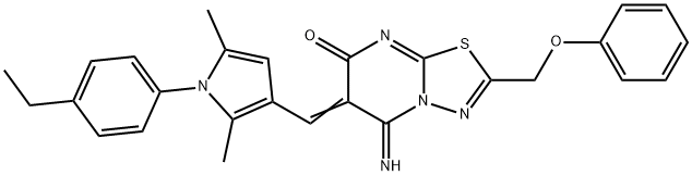 (6Z)-6-{[1-(4-ethylphenyl)-2,5-dimethyl-1H-pyrrol-3-yl]methylidene}-5-imino-2-(phenoxymethyl)-5,6-dihydro-7H-[1,3,4]thiadiazolo[3,2-a]pyrimidin-7-one Struktur