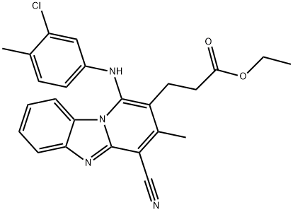 ethyl 3-{1-[(3-chloro-4-methylphenyl)amino]-4-cyano-3-methylpyrido[1,2-a]benzimidazol-2-yl}propanoate Structure