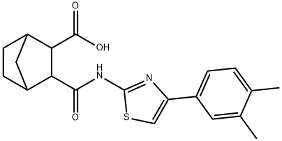 3-((4-(3,4-dimethylphenyl)thiazol-2-yl)carbamoyl)bicyclo[2.2.1]heptane-2-carboxylic acid Struktur