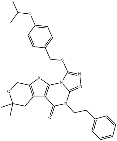 1-((4-isopropoxybenzyl)thio)-7,7-dimethyl-4-phenethyl-6,7-dihydro-4H-pyrano[4',3':4,5]thieno[3,2-e][1,2,4]triazolo[4,3-a]pyrimidin-5(9H)-one|