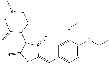 2-[5-(4-ethoxy-3-methoxybenzylidene)-4-oxo-2-thioxo-1,3-thiazolidin-3-yl]-4-(methylsulfanyl)butanoic acid Struktur