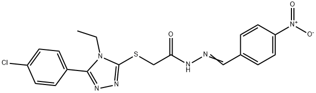 2-{[5-(4-chlorophenyl)-4-ethyl-4H-1,2,4-triazol-3-yl]sulfanyl}-N'-[(E)-(4-nitrophenyl)methylidene]acetohydrazide,496775-30-5,结构式