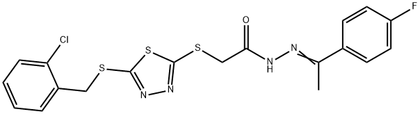 2-({5-[(2-chlorobenzyl)sulfanyl]-1,3,4-thiadiazol-2-yl}sulfanyl)-N'-[(1E)-1-(4-fluorophenyl)ethylidene]acetohydrazide 结构式