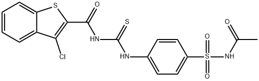 N-{[4-(acetylsulfamoyl)phenyl]carbamothioyl}-3-chloro-1-benzothiophene-2-carboxamide 结构式