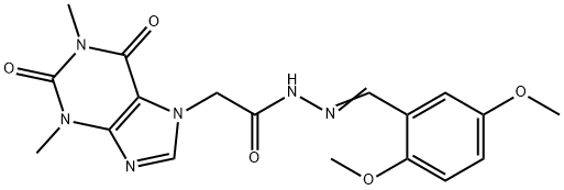 N'-[(E)-(2,5-dimethoxyphenyl)methylidene]-2-(1,3-dimethyl-2,6-dioxo-1,2,3,6-tetrahydro-7H-purin-7-yl)acetohydrazide 化学構造式