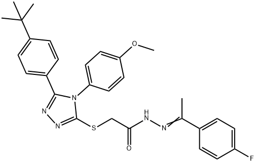 2-{[5-(4-tert-butylphenyl)-4-(4-methoxyphenyl)-4H-1,2,4-triazol-3-yl]sulfanyl}-N'-[(1E)-1-(4-fluorophenyl)ethylidene]acetohydrazide Structure