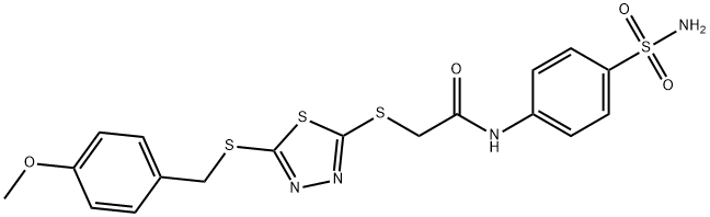 N-[4-(aminosulfonyl)phenyl]-2-({5-[(4-methoxybenzyl)sulfanyl]-1,3,4-thiadiazol-2-yl}sulfanyl)acetamide 结构式