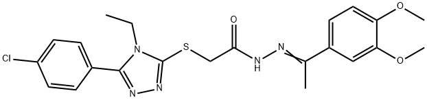 2-{[5-(4-chlorophenyl)-4-ethyl-4H-1,2,4-triazol-3-yl]sulfanyl}-N'-[(1Z)-1-(3,4-dimethoxyphenyl)ethylidene]acetohydrazide,499117-39-4,结构式