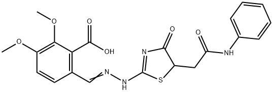 6-{2-[5-(2-anilino-2-oxoethyl)-4-oxo-1,3-thiazolidin-2-ylidene]carbohydrazonoyl}-2,3-dimethoxybenzoic acid 结构式