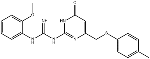2-(2-methoxyphenyl)-1-(6-{[(4-methylphenyl)sulfanyl]methyl}-4-oxo-1,4-dihydropyrimidin-2-yl)guanidine 化学構造式