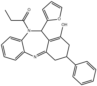 1-[11-(furan-2-yl)-1-hydroxy-3-phenyl-2,3,4,11-tetrahydro-10H-dibenzo[b,e][1,4]diazepin-10-yl]propan-1-one Structure