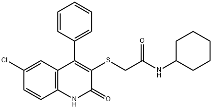 2-[(6-chloro-2-oxo-4-phenyl-1,2-dihydroquinolin-3-yl)sulfanyl]-N-cyclohexylacetamide Struktur