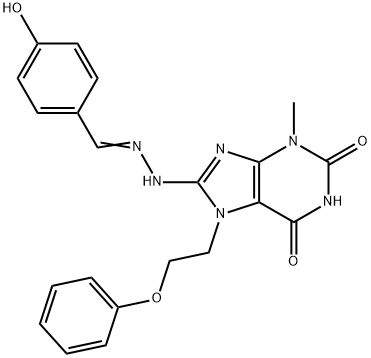 (E)-8-(2-(4-hydroxybenzylidene)hydrazinyl)-3-methyl-7-(2-phenoxyethyl)-1H-purine-2,6(3H,7H)-dione Structure