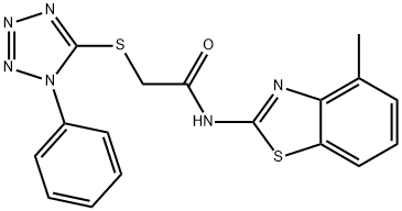N-(4-methyl-1,3-benzothiazol-2-yl)-2-[(1-phenyl-1H-tetrazol-5-yl)sulfanyl]acetamide 化学構造式