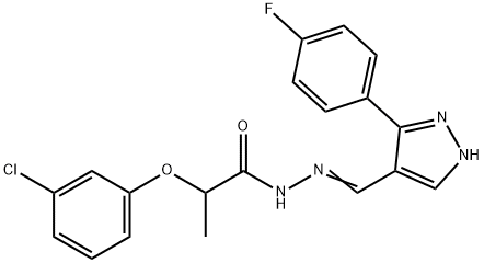 (E)-2-(3-chlorophenoxy)-N'-((3-(4-fluorophenyl)-1H-pyrazol-4-yl)methylene)propanehydrazide Structure