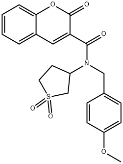 N-(1,1-dioxidotetrahydrothiophen-3-yl)-N-(4-methoxybenzyl)-2-oxo-2H-chromene-3-carboxamide 化学構造式