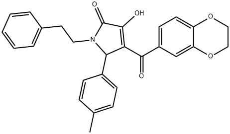 4-(2,3-dihydro-1,4-benzodioxin-6-ylcarbonyl)-3-hydroxy-5-(4-methylphenyl)-1-(2-phenylethyl)-1,5-dihydro-2H-pyrrol-2-one Struktur