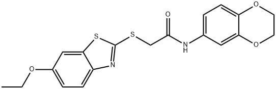 N-(2,3-dihydro-1,4-benzodioxin-6-yl)-2-[(6-ethoxy-1,3-benzothiazol-2-yl)sulfanyl]acetamide 化学構造式