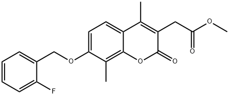 methyl {7-[(2-fluorobenzyl)oxy]-4,8-dimethyl-2-oxo-2H-chromen-3-yl}acetate Struktur