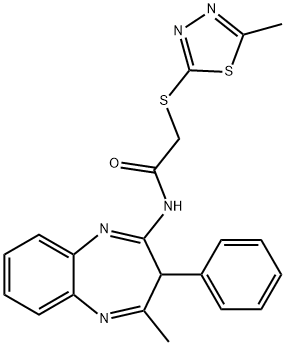 N-(4-methyl-3-phenyl-3H-1,5-benzodiazepin-2-yl)-2-[(5-methyl-1,3,4-thiadiazol-2-yl)sulfanyl]acetamide 化学構造式