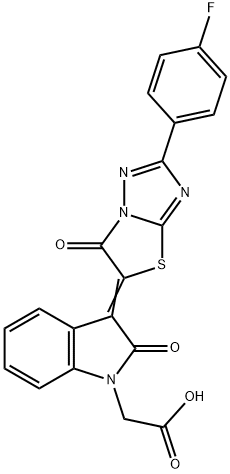 {(3Z)-3-[2-(4-fluorophenyl)-6-oxo[1,3]thiazolo[3,2-b][1,2,4]triazol-5(6H)-ylidene]-2-oxo-2,3-dihydro-1H-indol-1-yl}acetic acid Structure