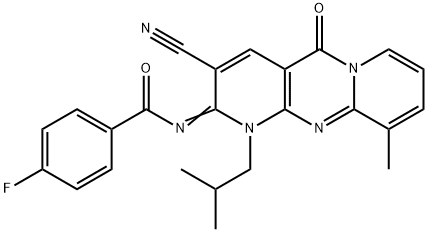 N-(3-cyano-1-isobutyl-10-methyl-5-oxo-1,5-dihydro-2H-dipyrido[1,2-a:2,3-d]pyrimidin-2-ylidene)-4-fluorobenzamide Structure