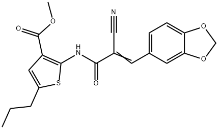 (E)-methyl 2-(3-(benzo[d][1,3]dioxol-5-yl)-2-cyanoacrylamido)-5-propylthiophene-3-carboxylate Structure