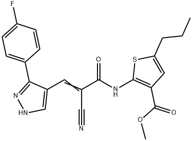 (E)-methyl 2-(2-cyano-3-(3-(4-fluorophenyl)-1H-pyrazol-4-yl)acrylamido)-5-propylthiophene-3-carboxylate Structure