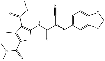 (E)-methyl 2-(3-(benzo[d][1,3]dioxol-5-yl)-2-cyanoacrylamido)-5-(dimethylcarbamoyl)-4-methylthiophene-3-carboxylate Structure