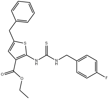 ethyl 5-benzyl-2-(3-(4-fluorobenzyl)thioureido)thiophene-3-carboxylate Structure