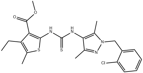 methyl 2-(3-(1-(2-chlorobenzyl)-3,5-dimethyl-1H-pyrazol-4-yl)thioureido)-4-ethyl-5-methylthiophene-3-carboxylate Structure