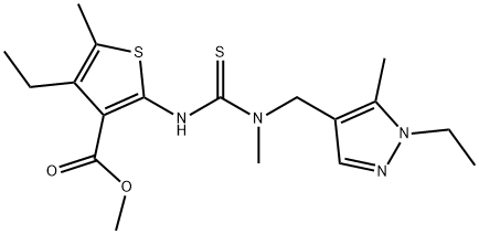 methyl 4-ethyl-2-(3-((1-ethyl-5-methyl-1H-pyrazol-4-yl)methyl)-3-methylthioureido)-5-methylthiophene-3-carboxylate Structure