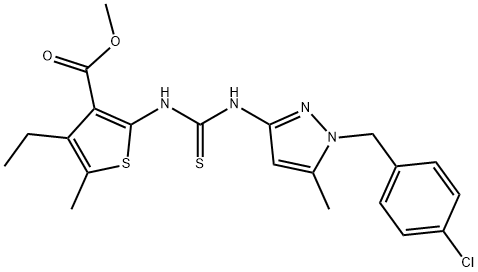 methyl 2-(3-(1-(4-chlorobenzyl)-5-methyl-1H-pyrazol-3(2H)-ylidene)thioureido)-4-ethyl-5-methylthiophene-3-carboxylate Structure