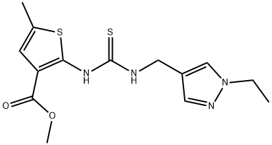 methyl 2-(3-((1-ethyl-1H-pyrazol-4-yl)methyl)thioureido)-5-methylthiophene-3-carboxylate Struktur