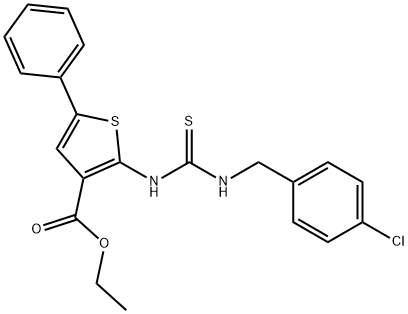 ethyl 2-(3-(4-chlorobenzyl)thioureido)-5-phenylthiophene-3-carboxylate Structure