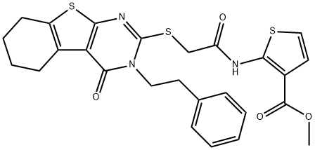 590356-97-1 methyl 2-(2-((4-oxo-3-phenethyl-3,4,5,6,7,8-hexahydrobenzo[4,5]thieno[2,3-d]pyrimidin-2-yl)thio)acetamido)thiophene-3-carboxylate