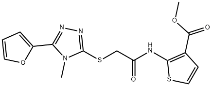 methyl 2-(2-((5-(furan-2-yl)-4-methyl-4H-1,2,4-triazol-3-yl)thio)acetamido)thiophene-3-carboxylate Structure