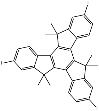 10,15-Dihydro-2,7,12-triiodo-5,5,10,10,15,15-hexamethyl-5H-tribenzo[a,f,k]trindene Struktur