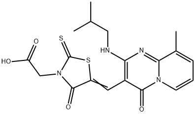 [(5Z)-5-({9-methyl-2-[(2-methylpropyl)amino]-4-oxo-4H-pyrido[1,2-a]pyrimidin-3-yl}methylidene)-4-oxo-2-thioxo-1,3-thiazolidin-3-yl]acetic acid,608497-19-4,结构式