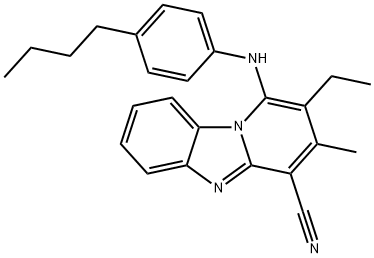 1-[(4-butylphenyl)amino]-2-ethyl-3-methylpyrido[1,2-a]benzimidazole-4-carbonitrile,611196-90-8,结构式