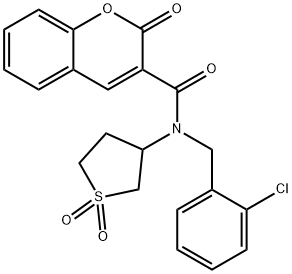N-(2-chlorobenzyl)-N-(1,1-dioxidotetrahydrothiophen-3-yl)-2-oxo-2H-chromene-3-carboxamide 化学構造式