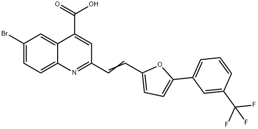 6-bromo-2-[(E)-2-{5-[3-(trifluoromethyl)phenyl]furan-2-yl}ethenyl]quinoline-4-carboxylic acid Structure