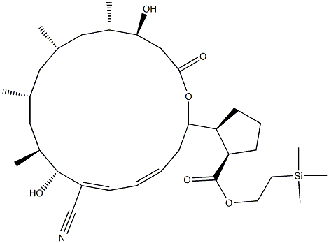 Cyclopentanecarboxylic acid,  2-[(2S,4E,6Z,8R,9S,11R,13S,15S,16S)-7-cyano-8,16-dihydroxy-9,11,  13,15-tetramethyl-18-oxooxacyclooctadeca-4,6-dien-2-yl]-,  2-(trimethylsilyl)ethyl ester, (1R,2R)- Structure
